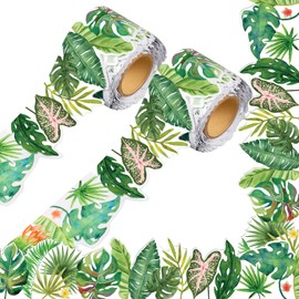 2 Rolls 50ft Greenery Bulletin Board Border Decorations - Boho Die-Cut Green Classroom Border Trim Greenery Plant Tropical Leaves Bulletin Board Trim for Tropical Jungle Classroom Home Office Decor