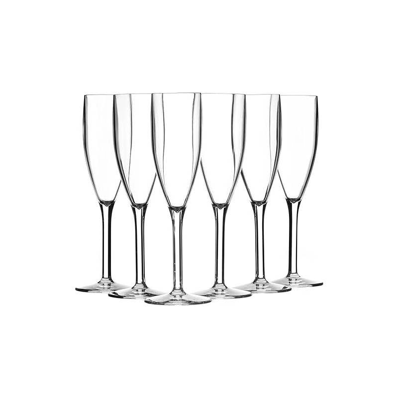 SECO 190ml Reusable Polycarbonate Champagne Flute/Glass, Pack of 6, Easy