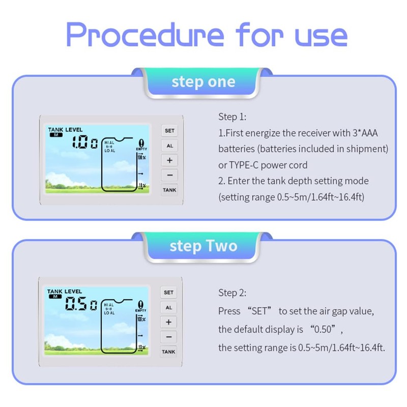 Wireless Ultrasonic Water Tank Level Indicator with Temperature Sensor and