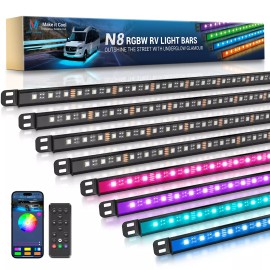 MICTUNING 8PCS RGBW Underglow Light Bars, Exterior Neon Accent Underbody LED Light strips