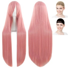 CaseEden Satsuki Momoi Cosplay Wig Luka Megurine Bianchi Miyuki Takara Simka Meir Campbell Long 39.4 inches (100 cm) Pink White Melche Wig Net Set of 2