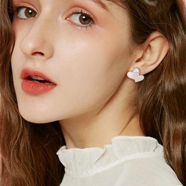 JeanBeau Snowflake Bow Heart Stud Earrings for Women Teen Girls, Cute Sparkly Cubic Zirconia Rhinestone Shell Cartilage Hypoallergenic Holiday Prom Wedding Fashion Jewelry Gift, Leather, No Gemstone