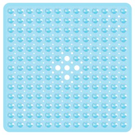 xeepp Square Shower Mat with Suction Cups, 53 x 53cm, Clear Non Slip, Anti Mould Bath Mat with Drain Holes for Shower and Tub, Machine Washable Antibacterial Resistant PVC Shower Mat, (Clear Blue)