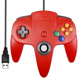 SAFFUN [USB Version] Classic N64 Controller, N64 Wired USB PC Game pad Joystick, N64 Bit USB Wired Game Stick for Windows PC MAC Linux Genesis Raspberry Pi Retropie Emulator [Plug & Play] (Red)