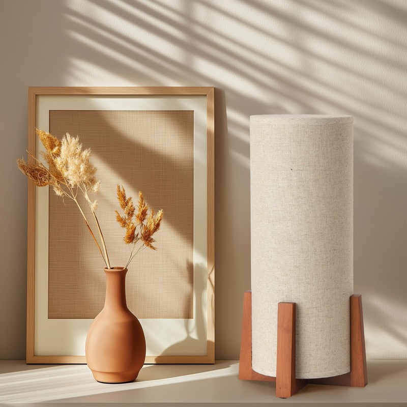 Fengarolam Modern Small Table Lamps, Nightstand Lamp with Linen Fabric