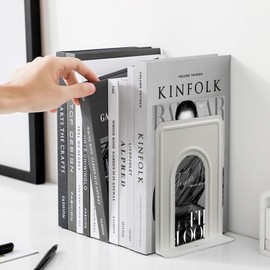 HappyHapi Book Ends, Non-Skid Metal Bookend Supports for Shelves, Heavy Duty Book End, Office Book Stopper, 6 x 5 x 6 Inches, 14 Pieces / 7 Pairs (White)