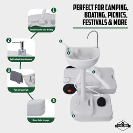 Hike Crew Portable Camping Sink & Waste Tank | Large Outdoor Hand Washing Station with 4.5 Gal Capacity, Hands-Free Foot Pump, Faucet, Soap Dispenser & Towel Rack | Includes 8 Gal Travel Waste Tank