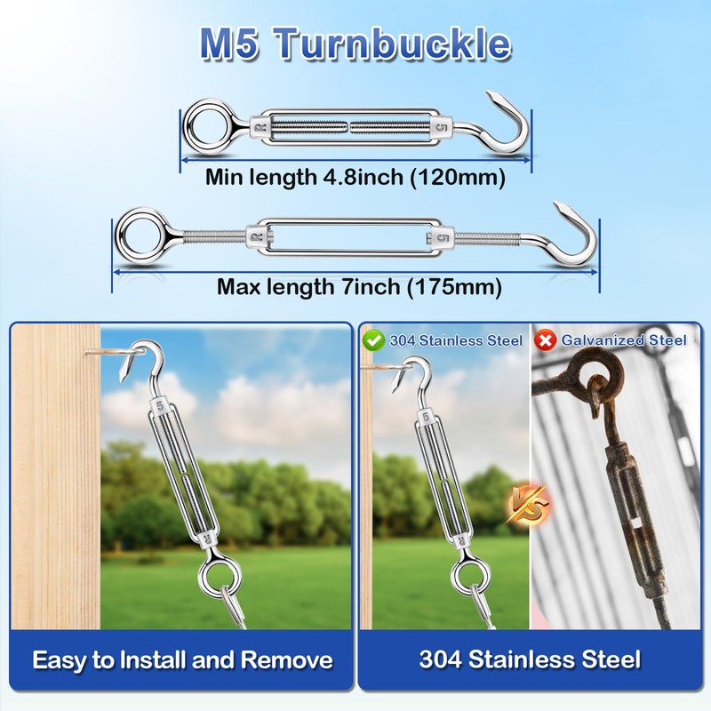 TooTaci Turnbuckle Wire Tensioner Kit, 100ft 1/16 Vinyl Coated Stainless