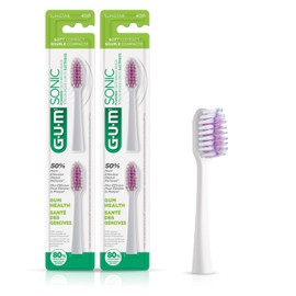GUM Sonic Powered Toothbrush Refills, Tapered Bristles Clean Below The Gumline, White 2ct. (Pack of 2)