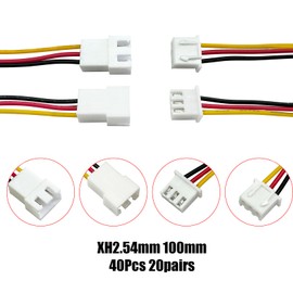 Cermant 40pcs (20Pairs) JST XH 2.54mm 3Pin Mini Micro Male and Female Connection Cable Plug with Terminal Connector Wire Cable 100mm 26AWG