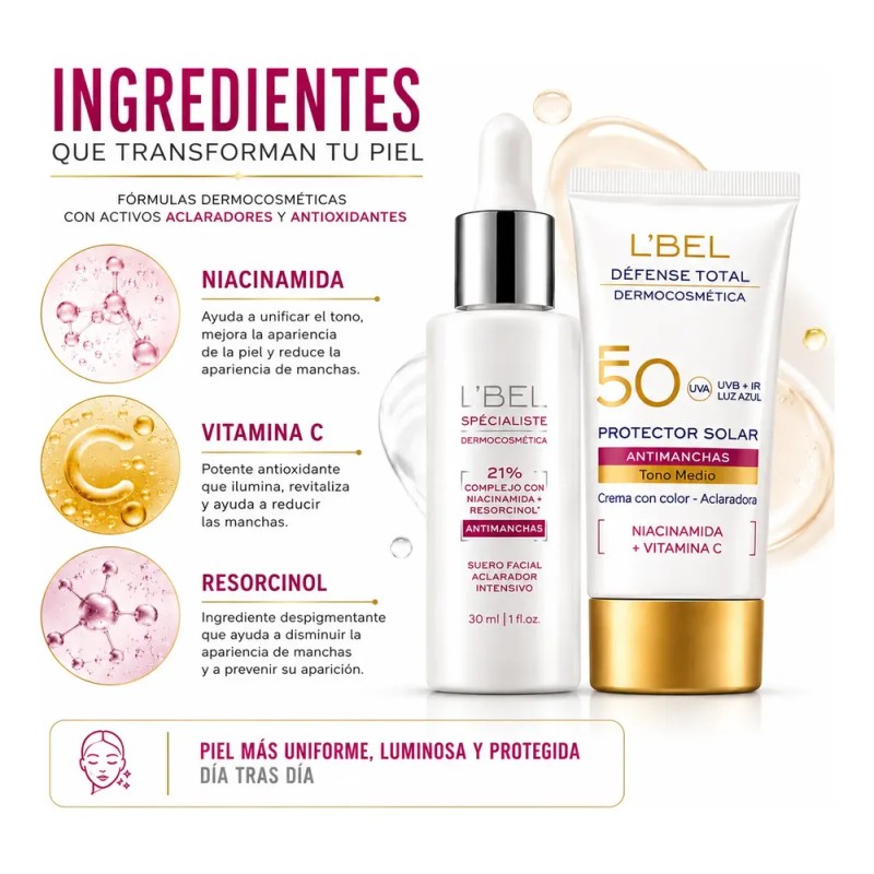 Lbel Antimancha Sérum Niacinamida Protector Solar Tono Medio