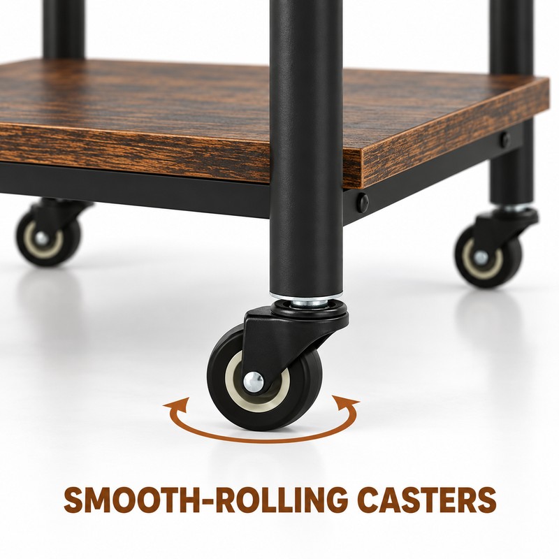 2 Tier Rolling Under Desk Printer Stand, 19.5 Inch Rustic