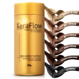 KERAFLOW Hair thickening fibres in dark brown, 28 g, hair thickener for hair loss, covers light thin hair and hairline, hair powder, hair fibres. 28G grey