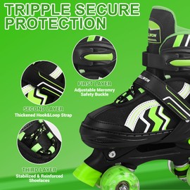 Roller Skates for Kids, Adjustable Quad Skates for Youth Teen Age 12-14 with Light Up Wheels, Children Beginners Rollerskates for Indoor Outdoor Spots
