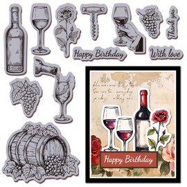 GLOBLELAND Wine Stamp Rubber 8.7 x 7 Inch Grape Rose EVA Stamp Embossing Stamp Seal Stamp Rubber Seal Stamp for DIY Scrapbooking and Card Making Paper Craft Decor