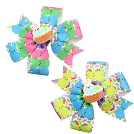 2 Pieces Easter Bunny Bows Hair Clips Rabbit Bows Clips Cartoon 3 Inch Rabbit Hair Barrettes Spring Headwear Hairpin Easter Hair Accessories Ribbon Alligator Clips for Girls Kids Easter Party