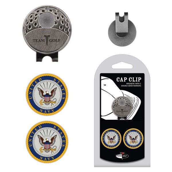 Team Golf Military Navy Golf Cap Clip with 2 Removable Double-Sided Enamel Magnetic Ball Markers, Attaches Easily to Hats, Multi Team Color, One Size, 63847