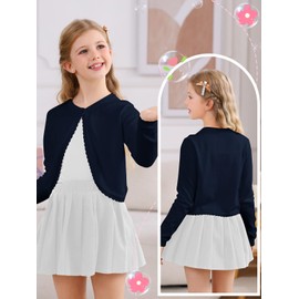 Soudittur Girls' Cardigan Top Bolero Jacket Long Sleeve Children's Cardigan Knitted Short for Communion Dress Christening Dress Party Dress White/Pink/Blue, navy blue
