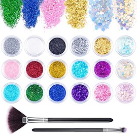 MELLIEX 18Pcs Nail Glitter Powder, Nail Art Sequins Holographic Glitters, Cosmetic Glitters for Nail Art Decorations Makeup Body with Brushes