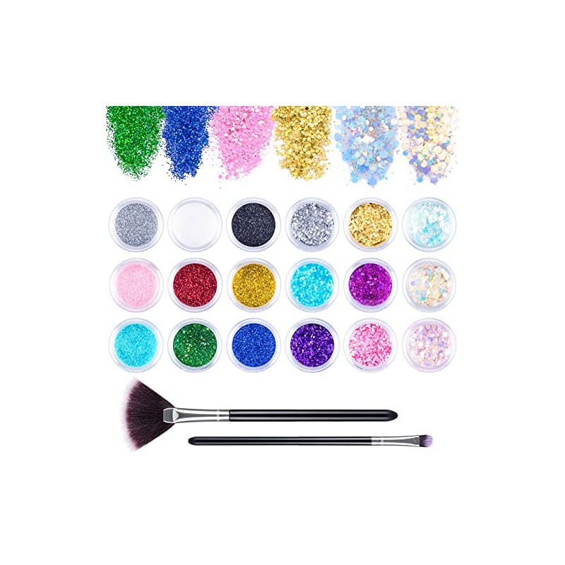 MELLIEX 18Pcs Nail Glitter Powder, Nail Art Sequins Holographic Glitters,