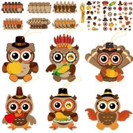 30Pcs Thanksgiving Craft Kits DIY Owl Craft, Thanksgiving Fall Art Craft Make Your Own Card Sticker Set for Home Game Activities