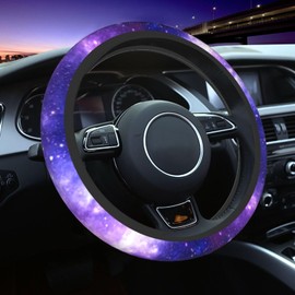 Starry Sky Car Steering Wheel Cover, Purple Night Sky Universal 15 Inch Soft Elastic Comfortable Floral Steering Wheel Protector Cool in Summer Car Accessories Decorations Gifts for Women Men