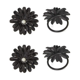 Vibhsa Handcrafted Flower Napkin Rings (Set of 4, Black)