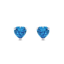 Heart Shape Simulated Blue Topaz Stud Earrings In 14K White Gold Over Sterling Silver