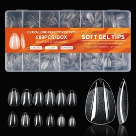 600 Pezzi Unghie Finte Corte in Gel a Forma Ballerina con Dual Form 12 Taglie per Ricostruzione Tip Trasparenti Press On e Accessori per Manicure (Amande 600PCS, Translucide)