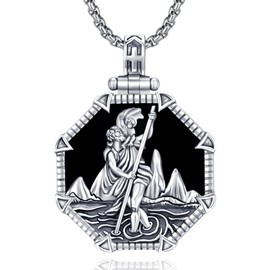 Taioiat St Christopher Necklace 925 Sterling Silver Saint Christopher Medal St Christopher Pendant Medallion Pendant Necklace Amulet Jewelry Religious Gifts for Women men