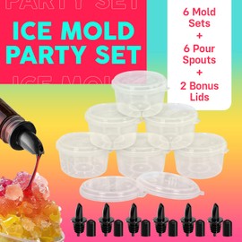 6 Pack Shaved Ice Molds for Hawaiian Shaved Ice Snow Cone Treats. Extra Lids Plus 6 Bottle Pouring Spouts. BPA-free reusable Cups with Lids for Easy Stacking & Storing. Freeze More Serve More.