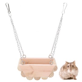 GOTOTOP Hamster Swing for Cage, Wooden Small Pet Hanging Boat Toy with Chain for Hamsters, Hang on the Cage Top (8.3 x 4.3 x 3.1 Inches)