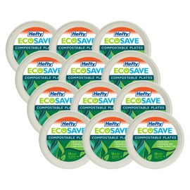 Hefty EcoSave Disposable Plates, Made from Plant Based Materials, Heavy Duty Paper Plates, 10 ⅛ Inch Disposable Plates (16 Count, Pack of 12)