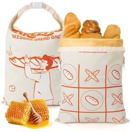 Beeswax Bread Bags Pack of 2 - Reusable Cotton Bags 32 x 43 cm Extra Large - for Keeping Bread & Baked Goods Fresh (Beige + White)