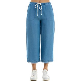 Zac & Rachel Women's Tencel Capri Length Pant with Self Adjustable Rope Belt, Functional Pockets, and Fringe Ankle Detail, Medium Wash