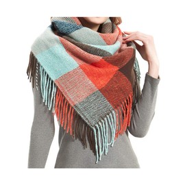 Jacyren Women's Checked Oversized Square Blanket Scarf, Autumn, Winter Scarf, Checked, Tartan Stripes, Plaid Pattern, XXL, Oversized Poncho with Fringe, 40+ Colours, Stylish (A40)