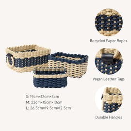 La Jolíe Muse Aufbewahrungskorb Biologisch Handarbeit aus Papier, Umweltfreundliche Aufbewahrungsboxen,für Accessoires Schminke 3er Set