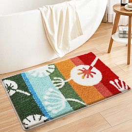 Alfombra de baño con patrón de flores, superabsorbente, antideslizante con felpa gruesa, suave y duradera para baño, recámara, cocina, sala de estar, lavable a máquina