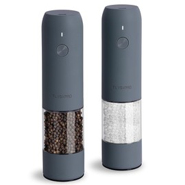 TLYSXPRO Electric Salt and Pepper Grinder Set with USB Rechargeable, Automatic One Hand Operation with Adjustable Coarseness, Pepper Mill Grinder Refillable with LED Light (2 Packs, Blue-Grey)