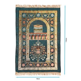 Halbur Prayer Mat, Islam Prayer Mat, Islam Muslim Seccade Ramadan Gifts for Women Men, Architecture Kaaba Embroidery with Fringes, Pattern with Arched Door and Flowers, Blue