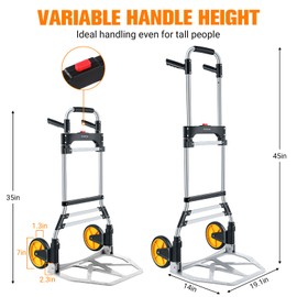 380 LB Capacity Folding Hand Truck Heavy Duty Foldable Dolly Cart with Wheels, Aluminum Collapsible Hand Cart Portable Trolley Dolley with Telescoping Handle for Moving Use Gorpuire