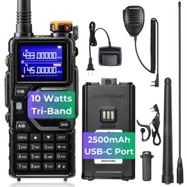 BAOFENG K5PLUS Tri-Band Ham Radio Long Range, UHF VHF 1.25M Handheld 10W Tri-Power Two Way Radio with Airband, NOAA, 2500mAh Battery, Speaker Mic, 999CH, Frequency Copy, Scramble