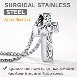 U7 Memory Ashes Keepsake Necklace Cross Celtic Claddagh Stainless Steel Pendant Cremation Jewellery For Ash Adult