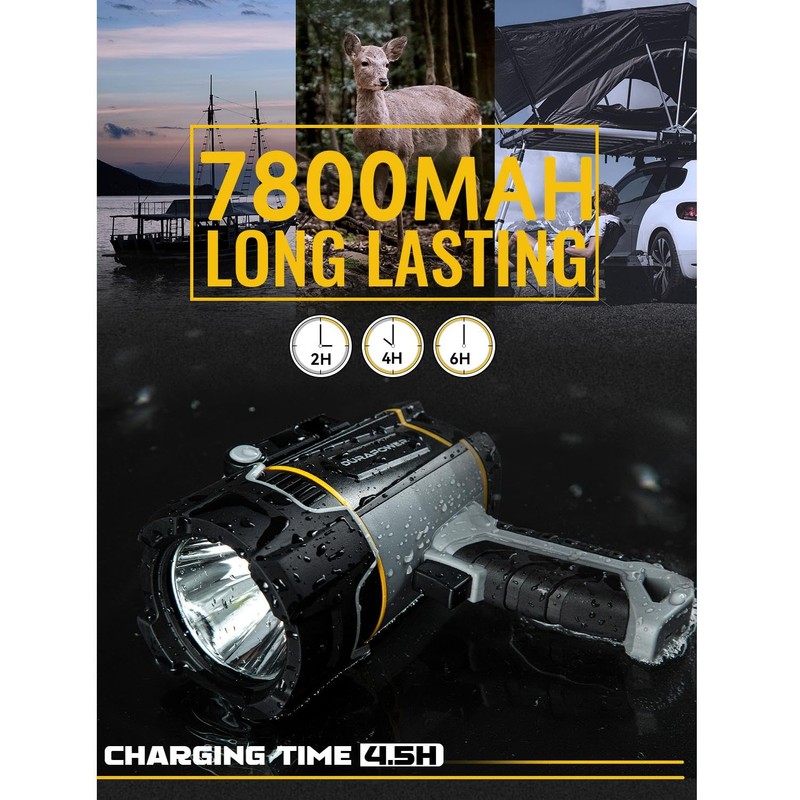 Durapower Boat Spotlight Flashlight, 3000LM IP67 Waterproof Super Bright Rechargeable