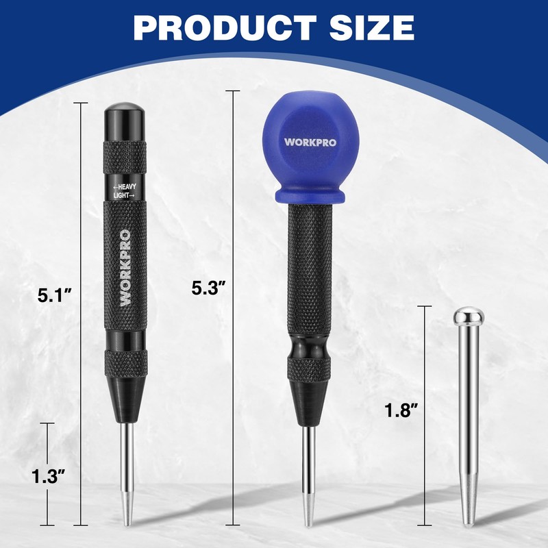 WORKPRO 2PCS Automatic Center Punch with an Extra Replacement Tip,