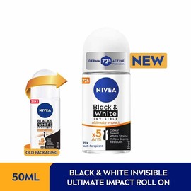 NIVEA Female Deodorant Black & White ULTIMATE IMPACT ROLL ON 50ML - Superior 5X Protection Against Stains On Clothes