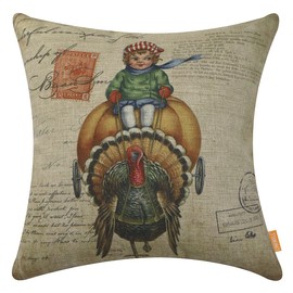 LINKWELL Thanksgiving Pillow Covers 18x18 inches for Autumn Decorations Farmhouse Pumpkin Turkey Decorative Cushion Case Fall Decor Throw Pillowcase Sofa Couch CC1830