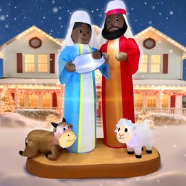 7 Ft Tall 5.7 Ft Long Christmas Inflatables African American Nativity Scene Outdoor Decoration, Blow Up Black Jesus Manger Set with Built-in Light Inflatable Xmas Decor Yard Lawn
