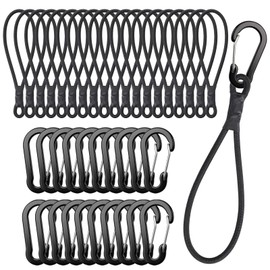 GGXZHT 20pcs Bungee Cords with Hooks - Elastic Short Bungee Ropes with Carabiner Clips - Small Tarpaulin Hooks -for Camping Tarp, Tents, Canopy and Fixings-25cm