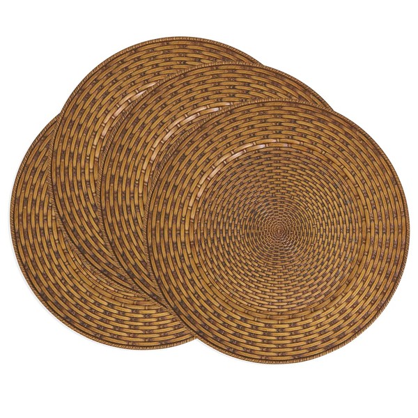 Fennco Styles Rustic Woven Look Faux Rattan Charger Plates 13"